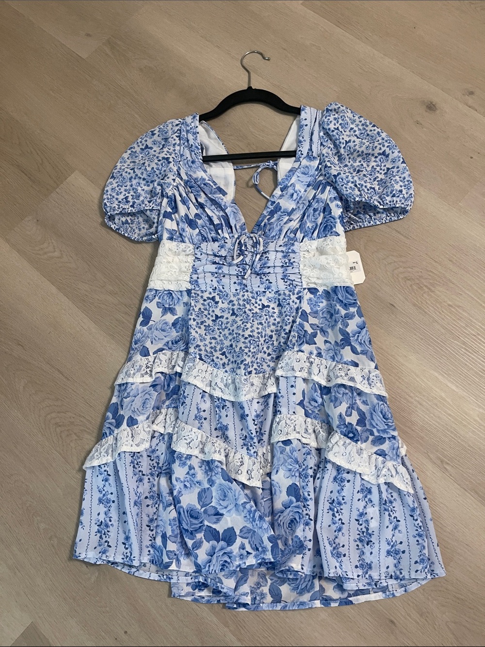 Blue and White Aderny Floral Ruffle Mini Dress - Picture 2 of 4